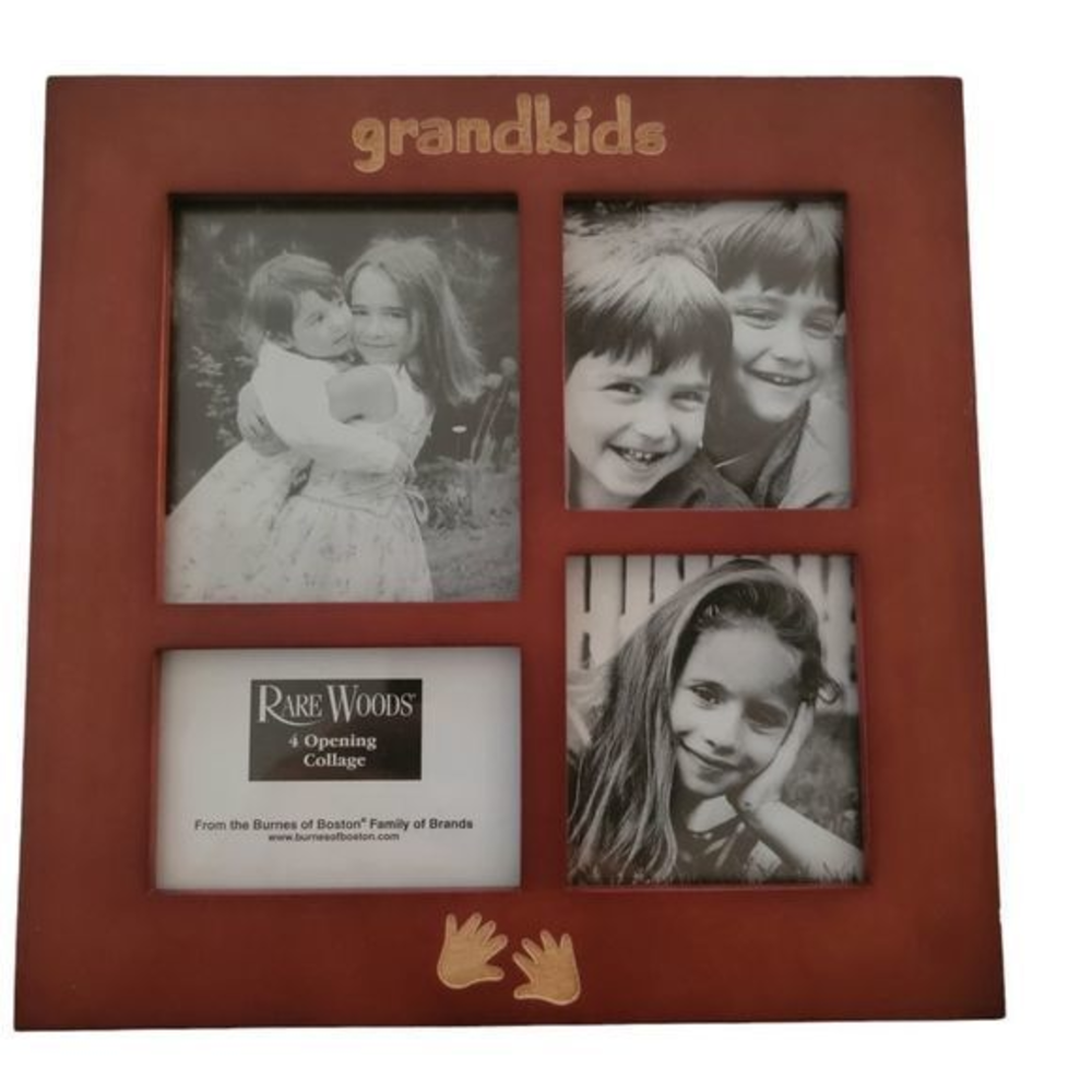 Rare Woods Wooden picture frame collage 4 photos sits or hangs NEW " GRANDKIDS "